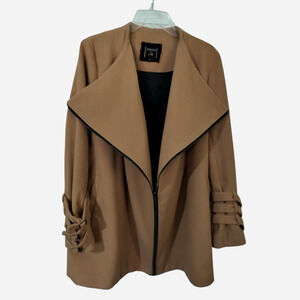 3270)Twelve by Ontwelfth Camel Collarless Zip Triple Buckle Lined Coat Large